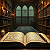 Post: These images, six in number, all depict open books in candlelit libraries of antique splendor—tall...